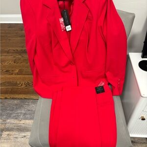 Vibrant Red Blazer and Pants Set